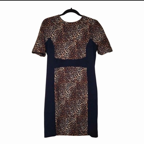 Michael Kors Cheetah Print Panel Dress Sz 6 S- Ponte Knit- Leopard - Black Brown - Picture 13 of 14